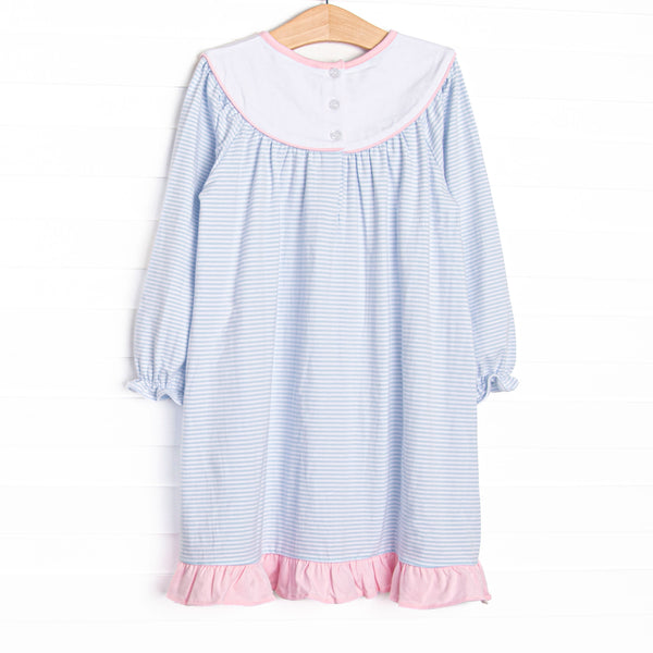 Pink Petals Applique Dress, Blue