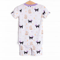 Whiskers and Witches Bamboo Pajama Short Set, Purple