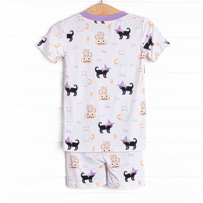 Whiskers and Witches Bamboo Pajama Short Set, Purple