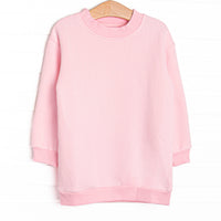 This sweatshirt features a pink fleece fabric, a mock neck, and pink trim.