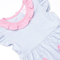 Laney Ruffle Short Set, Pink and Blue Stripe