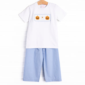 Friendly Ghost Smocked Pant Set, Blue