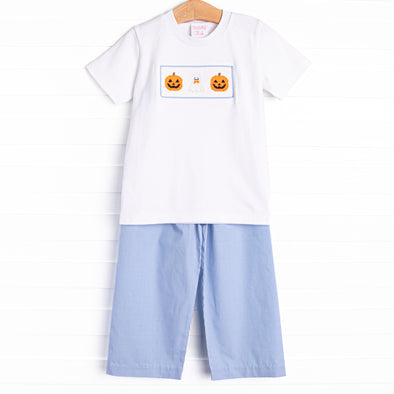 Friendly Ghost Smocked Pant Set, Blue