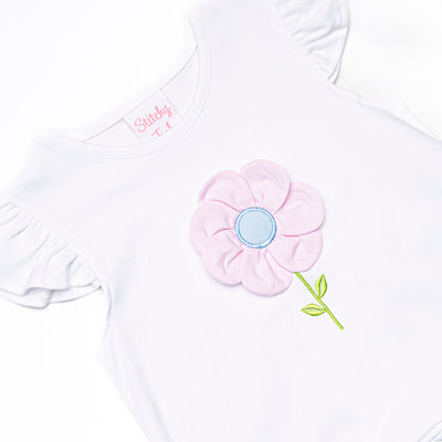 Fresh Air Flowers Applique Flutter Sleeve Short Set, Pink
