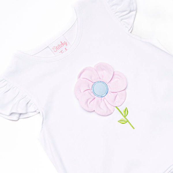 Fresh Air Flowers Applique Flutter Sleeve Short Set, Pink