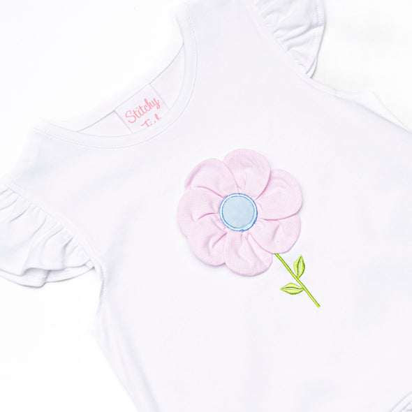 Fresh Air Flowers Applique Flutter Sleeve Short Set, Pink