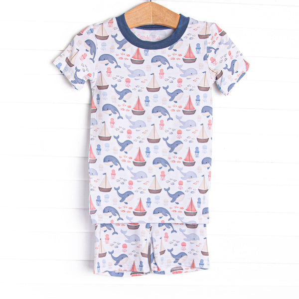 Seafarer Sails Bamboo Pajama Short Set, Blue