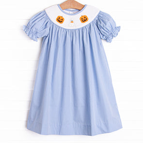 Friendly Ghost Smocked Bishop Dress, Blue