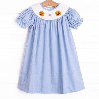 Friendly Ghost Smocked Bishop Dress, Blue