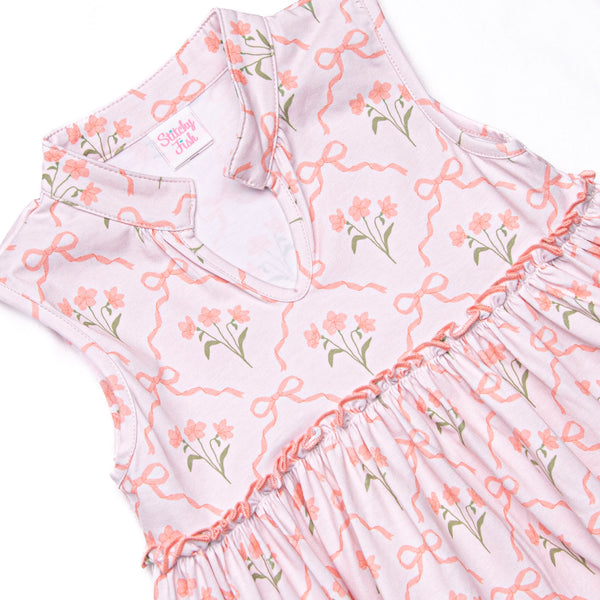 Rosebud Ribbons Tiered Dress, Pink