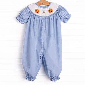 Friendly Ghost Smocked Romper, Blue
