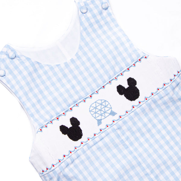 Amusement Park Mouse Smocked Jon Jon, Blue