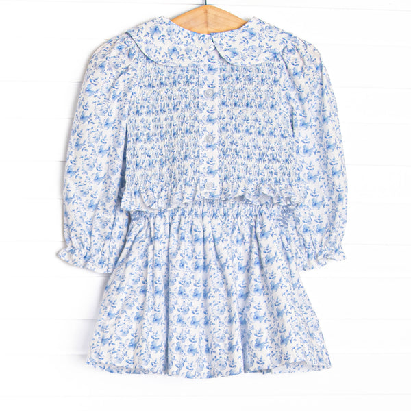 Bleu: Louisa Smocked Long Sleeve Skirt Set, Blue Floral