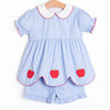 An Apple a Day Applique Ruffle Short Set, Blue Gingham