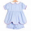 An Apple a Day Applique Ruffle Short Set, Blue Gingham