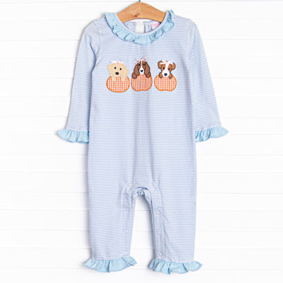 Halloween Hounds Applique Ruffle Romper, Blue