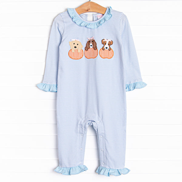 Halloween Hounds Applique Ruffle Romper, Blue