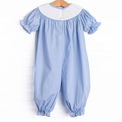 Friendly Ghost Smocked Romper, Blue