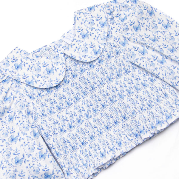 Bleu: Louisa Smocked Long Sleeve Skirt Set, Blue Floral