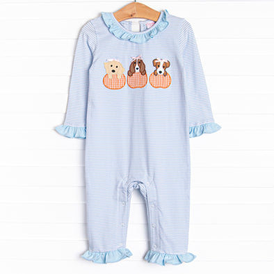 Halloween Hounds Applique Ruffle Romper, Blue