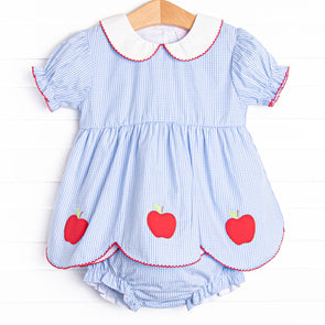 An Apple a Day Applique Diaper Set, Blue Gingham