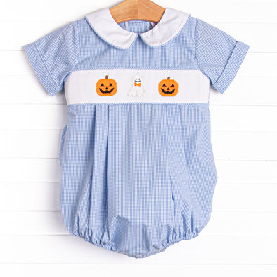 Friendly Ghost Smocked Bubble, Blue