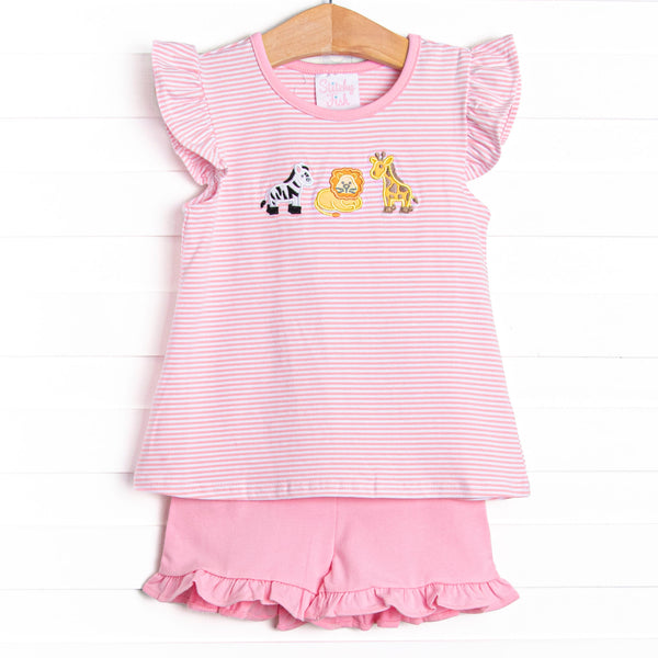 Wild Ones Applique Ruffle Short Set, Pink