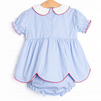 An Apple a Day Applique Diaper Set, Blue Gingham