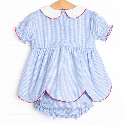An Apple a Day Applique Diaper Set, Blue Gingham