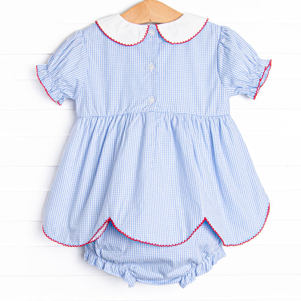 An Apple a Day Applique Diaper Set, Blue Gingham