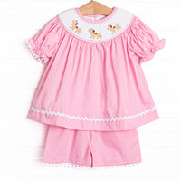 Sunday Stroll Smocked Short Set, Pink