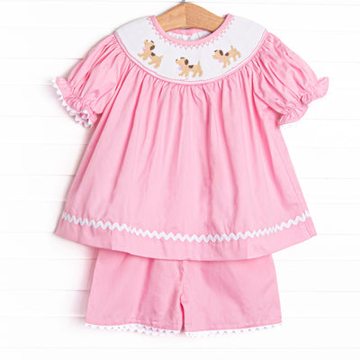 Sunday Stroll Smocked Short Set, Pink
