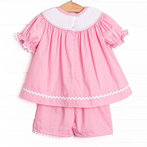 Sunday Stroll Smocked Short Set, Pink