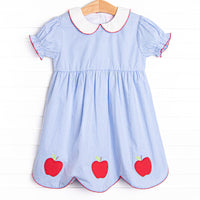 An Apple a Day Applique Dress, Blue Gingham