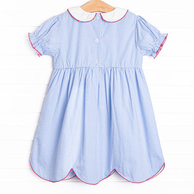 An Apple a Day Applique Dress, Blue Gingham