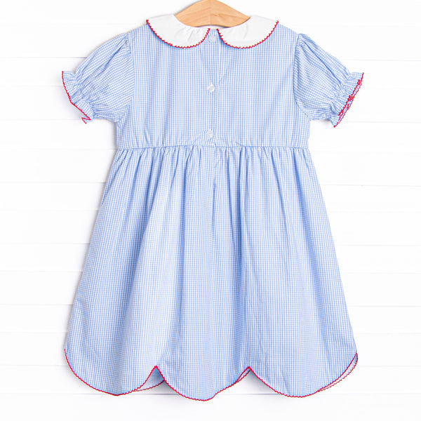 An Apple a Day Applique Dress, Blue Gingham