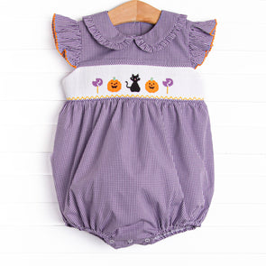 Trick or Treat Tabby Smocked Bubble, Purple