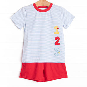 Easy As 1, 2, 3 Applique Short Set, Blue Stripe