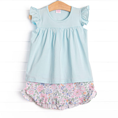 Millie Magnolia Ruffle Short Set, Blue