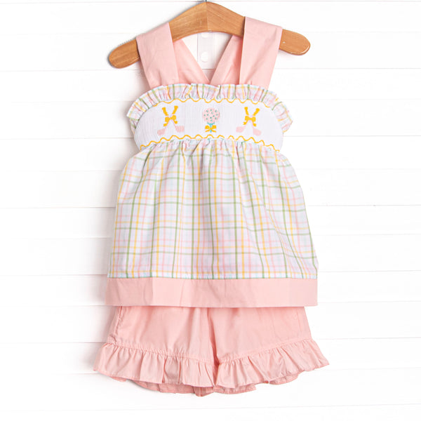 Golfing in Gingham Smocked Ruffle Short Set, Pink