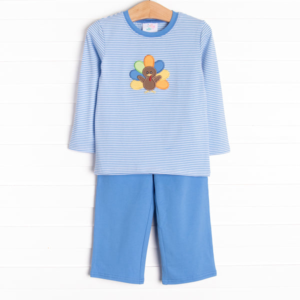 Shake Your Tail Feathers Applique Pant Set, Blue