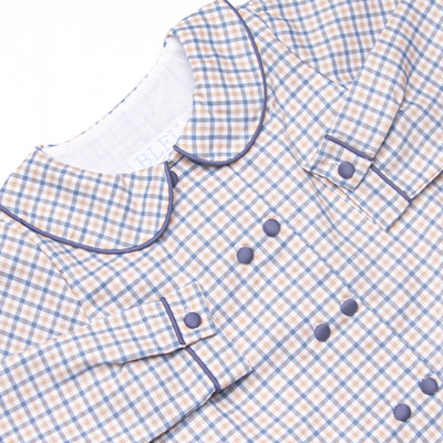Bleu: Clark Classic Long Sleeve Short Set, Navy and Tan Plaid