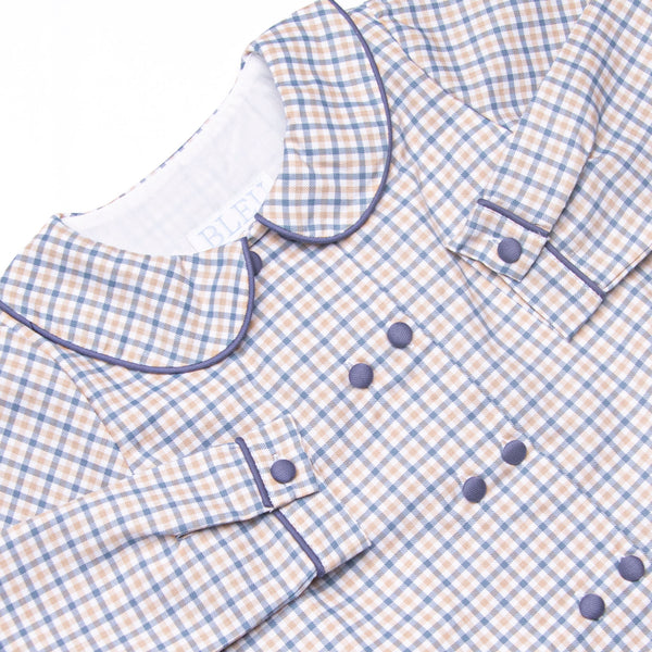 Bleu: Clark Classic Long Sleeve Short Set, Navy and Tan Plaid