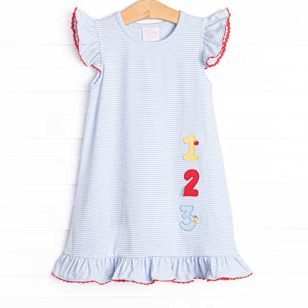 Easy As 1, 2, 3 Applique Dress, Blue Stripe