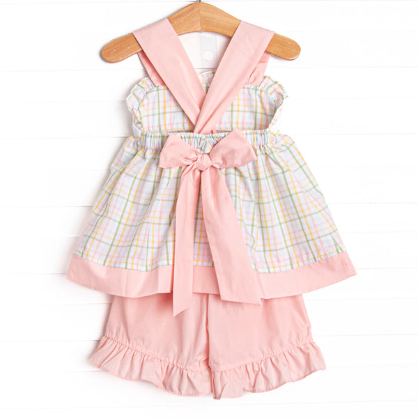 Golfing in Gingham Smocked Ruffle Short Set, Pink