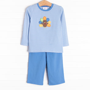 Shake Your Tail Feathers Applique Pant Set, Blue