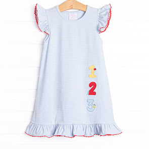 Easy As 1, 2, 3 Applique Dress, Blue Stripe