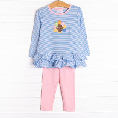 Shake Your Tail Feathers Applique Legging Set, Blue