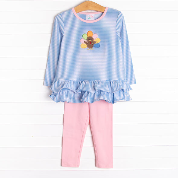 Shake Your Tail Feathers Applique Legging Set, Blue