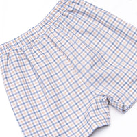 Bleu: Clark Classic Long Sleeve Short Set, Navy and Tan Plaid